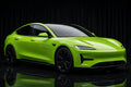 Super Gloss Apple Green PET vinyl wrap film on a car, front three-quarter studio view