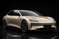 Super Gloss Champagne Gold Metallic(Light) () PET vinyl wrap film on a car, front three-quarter studio view