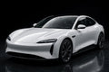 Super Gloss Pure White PET vinyl wrap film on a car, front three-quarter studio view