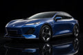 Super Gloss Galaxy Blue Metallic PET vinyl wrap film on a car, front three-quarter studio view