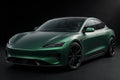 Ultra Matte Chrome Venom Green PET vinyl wrap film on a car, front three-quarter studio view