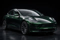Super Gloss Pearl Black Green PET vinyl wrap film on a car, front three-quarter studio view