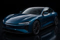 Super Gloss Midnight Cyan Metallic PET vinyl wrap film on a car, front three-quarter studio view