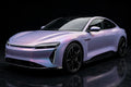 Super Gloss Blue Pink PET vinyl wrap film on a car, front three-quarter studio view