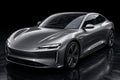 Super Gloss Midnight Gray Metallic PET vinyl wrap film on a car, front three-quarter studio view