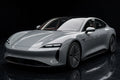 Super Gloss Polar Gray PET vinyl wrap film on a car, front three-quarter studio view