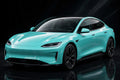 Super Gloss Tiffany Green PET vinyl wrap film on a car, front three-quarter studio view