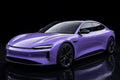 Super Gloss Lavender Purple PET vinyl wrap film on a car, front three-quarter studio view