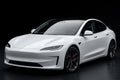 Super Gloss Moonlight White PET vinyl wrap film on a car, front three-quarter studio view