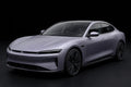 Matte Gray Purple PET vinyl wrap film on a car, front three-quarter studio view