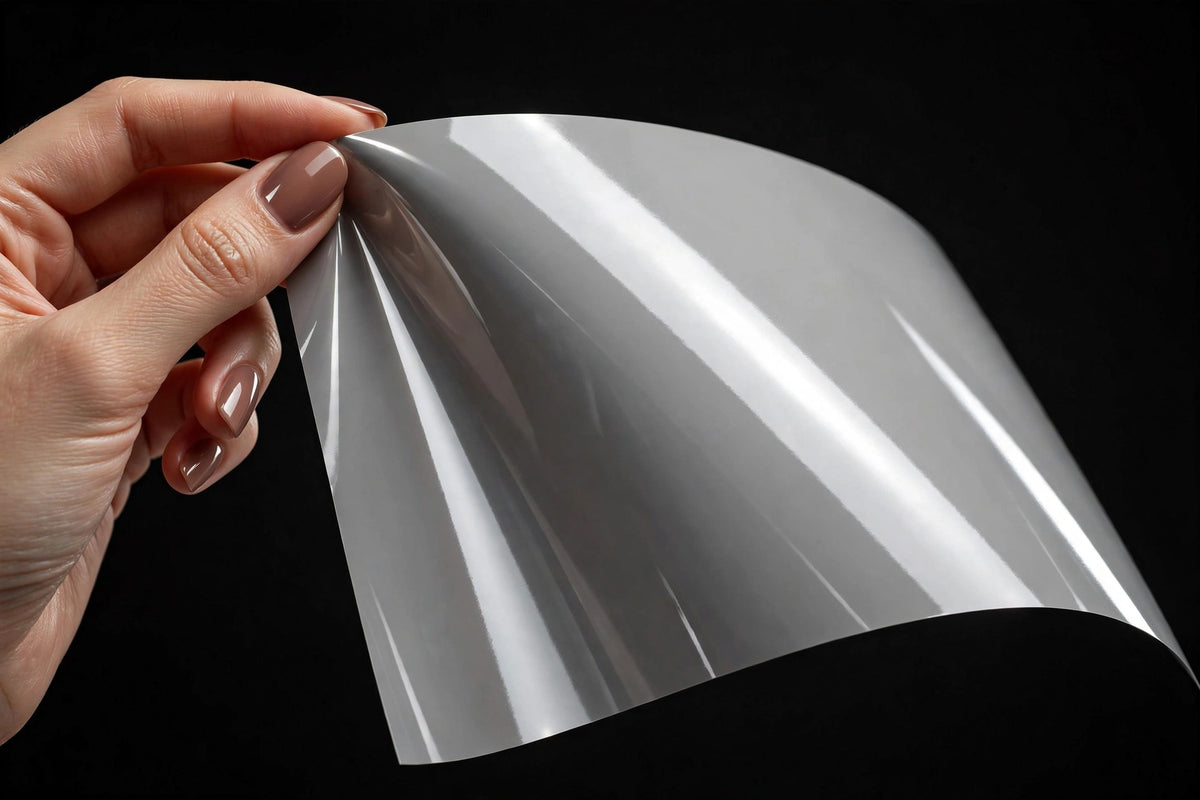 Super Gloss Volcano Gray vinyl wrap film sheet held in hand