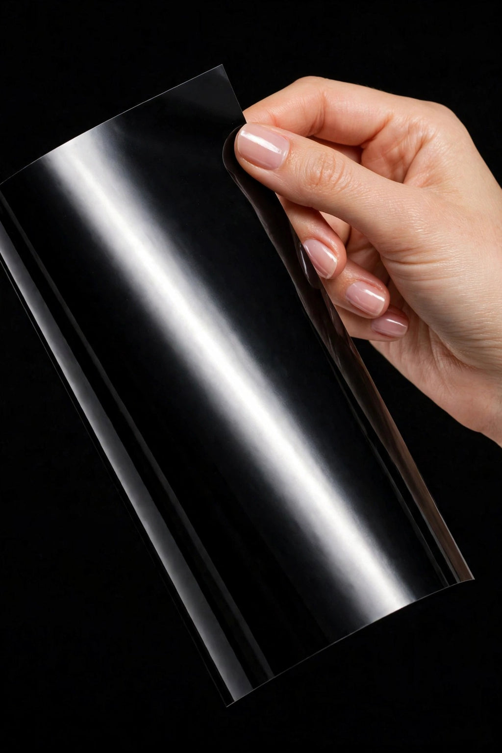Super Gloss Pure Black(Self Healing) vinyl wrap film sheet held in hand