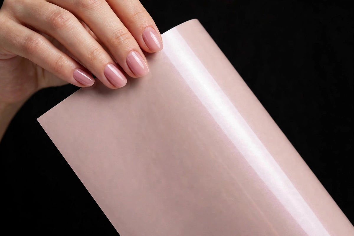 Super Gloss Frozen Berry Light vinyl wrap film sheet held in hand