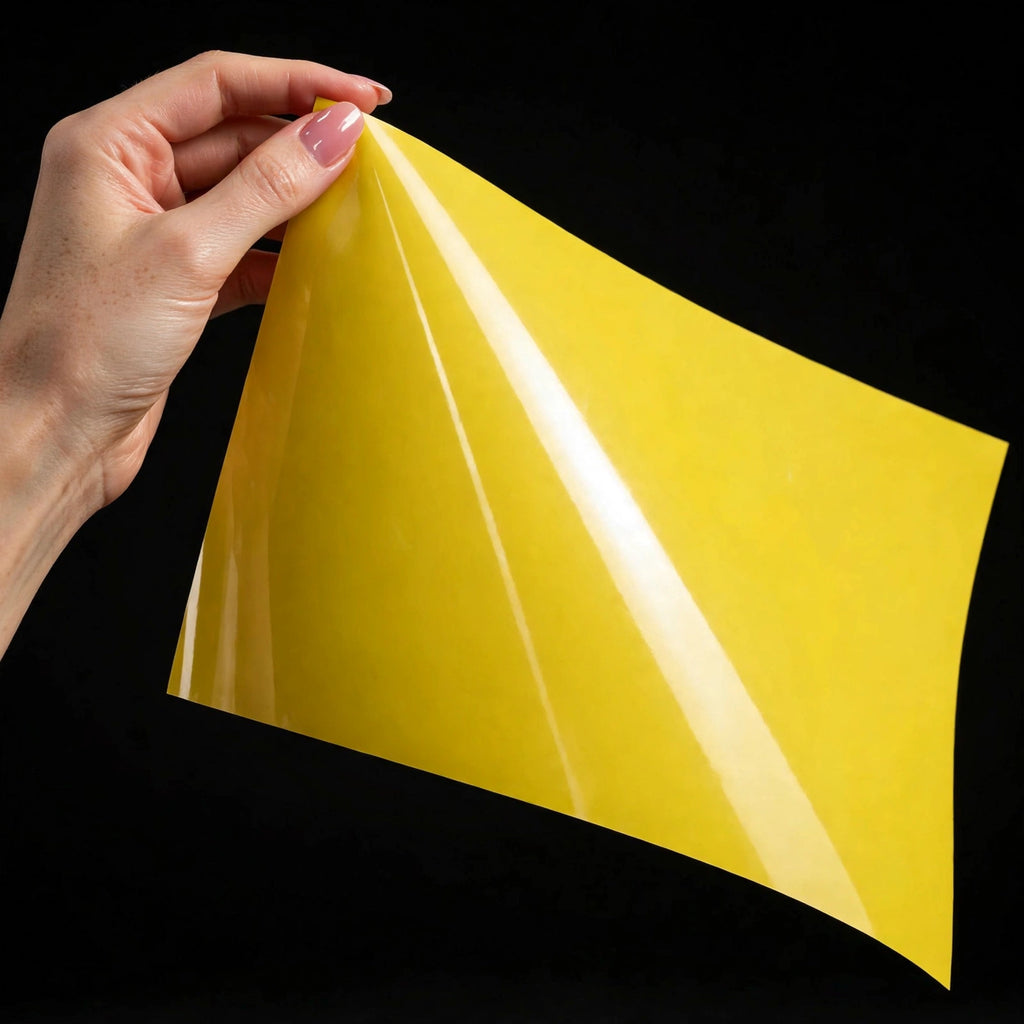 Super Gloss Lemon Yellow vinyl wrap film sheet held in hand