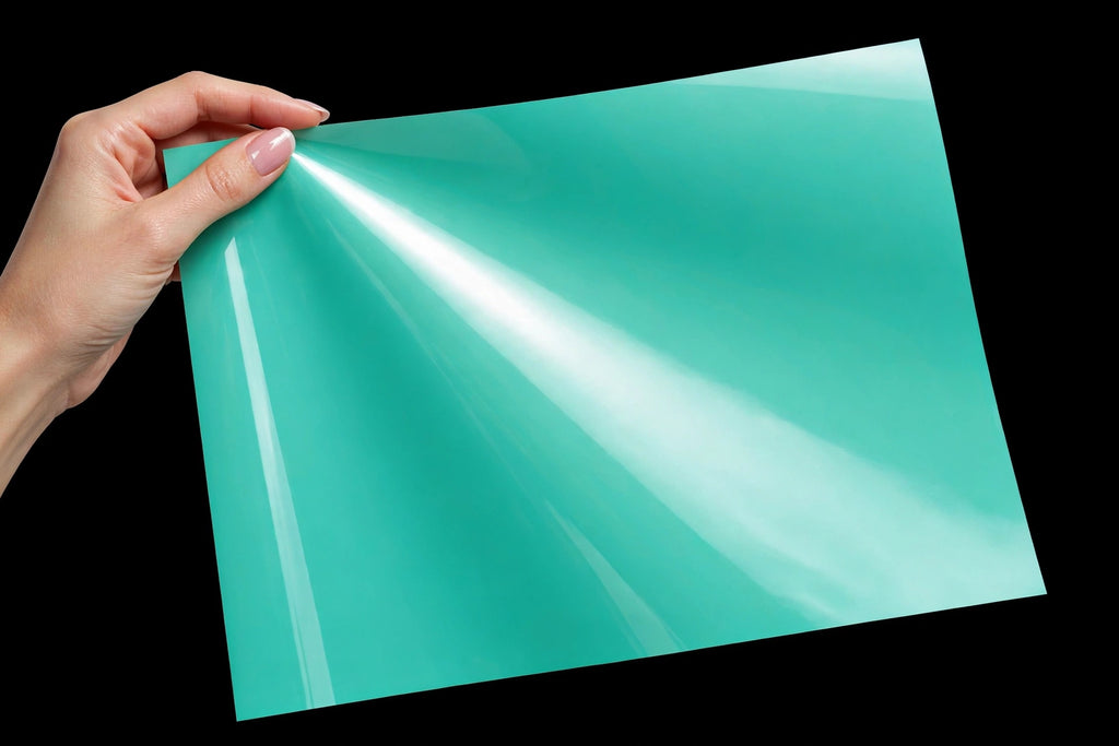 Super Gloss Tiffany Green vinyl wrap film sheet held in hand