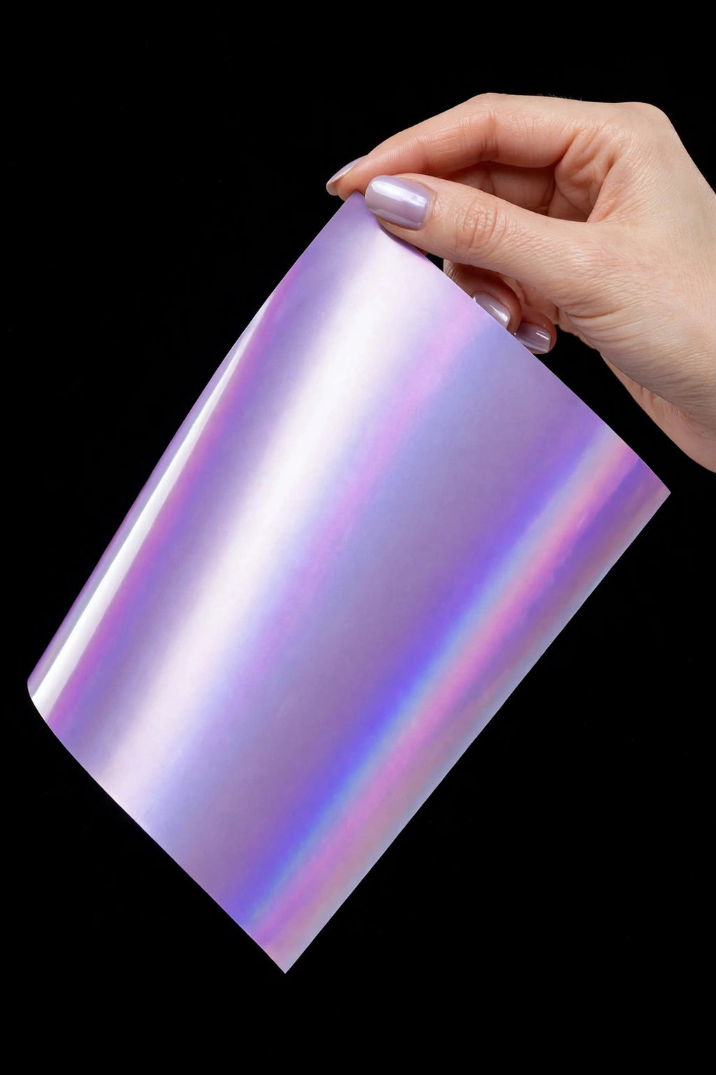 Super Gloss White Purplo vinyl wrap film sheet held in hand