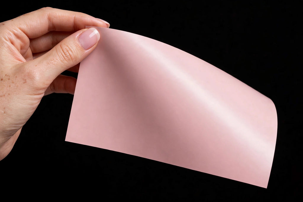 Matte California Sunset vinyl wrap film sheet held in hand