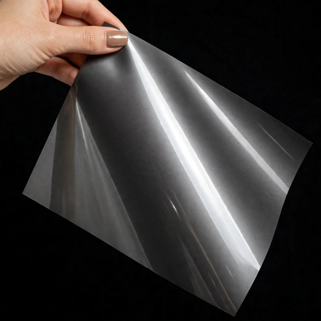 Super Gloss Tungsten Gray Metallic vinyl wrap film sheet held in hand