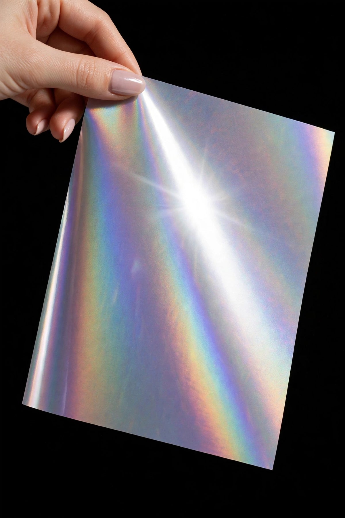 Super Gloss Iridescent Psychedelic Sliver vinyl wrap film sheet held in hand