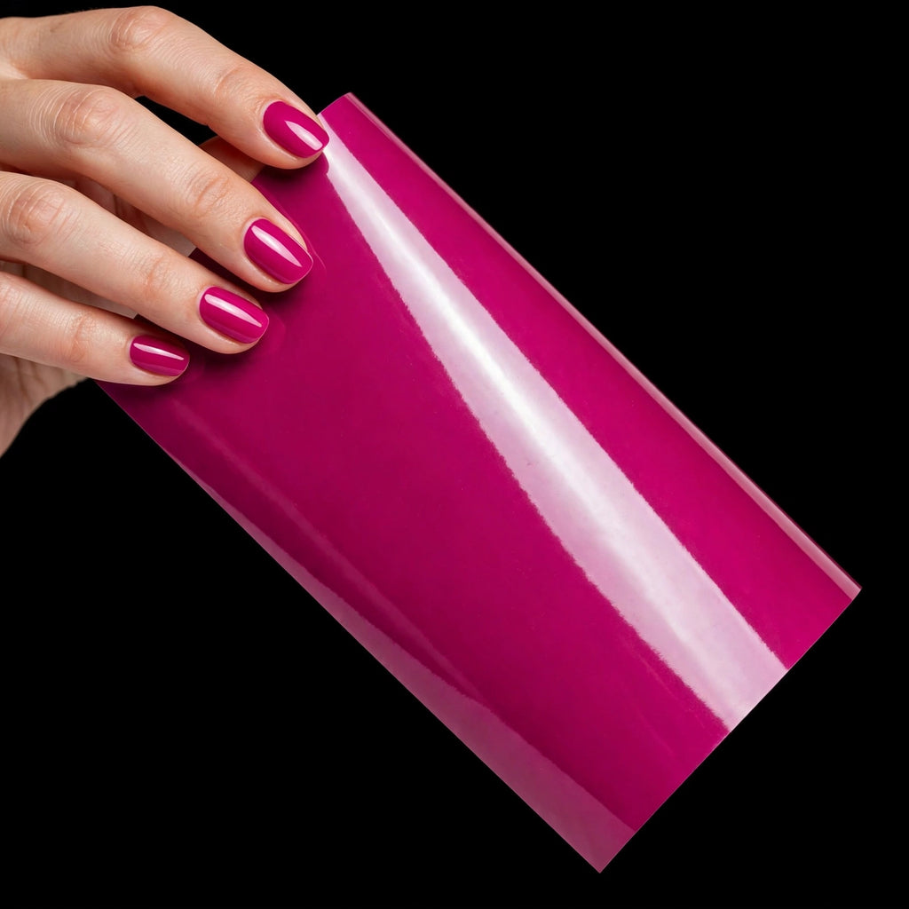 Super Gloss Magenta Pink vinyl wrap film sheet held in hand