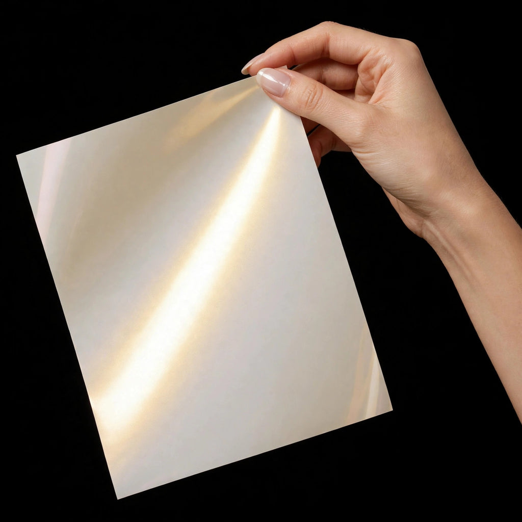 Super Gloss White Gold vinyl wrap film sheet held in hand