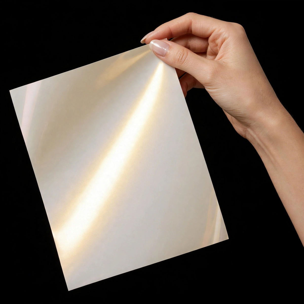 Super Gloss White Gold vinyl wrap film sheet held in hand