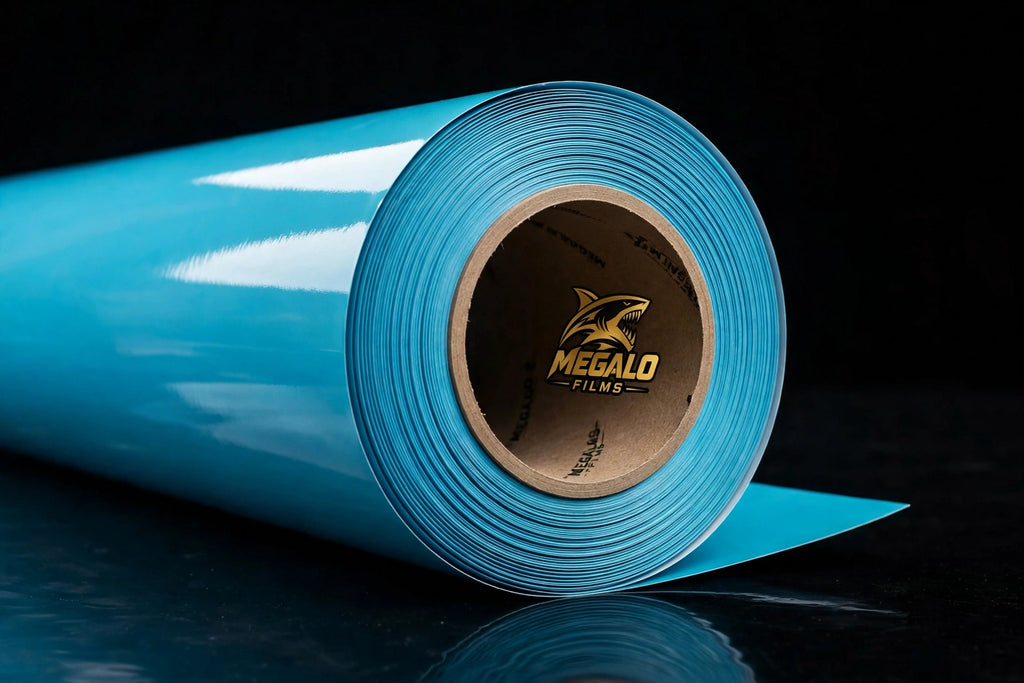 Super Gloss Coral Blue vinyl wrap film full roll by MEGALO FILMS