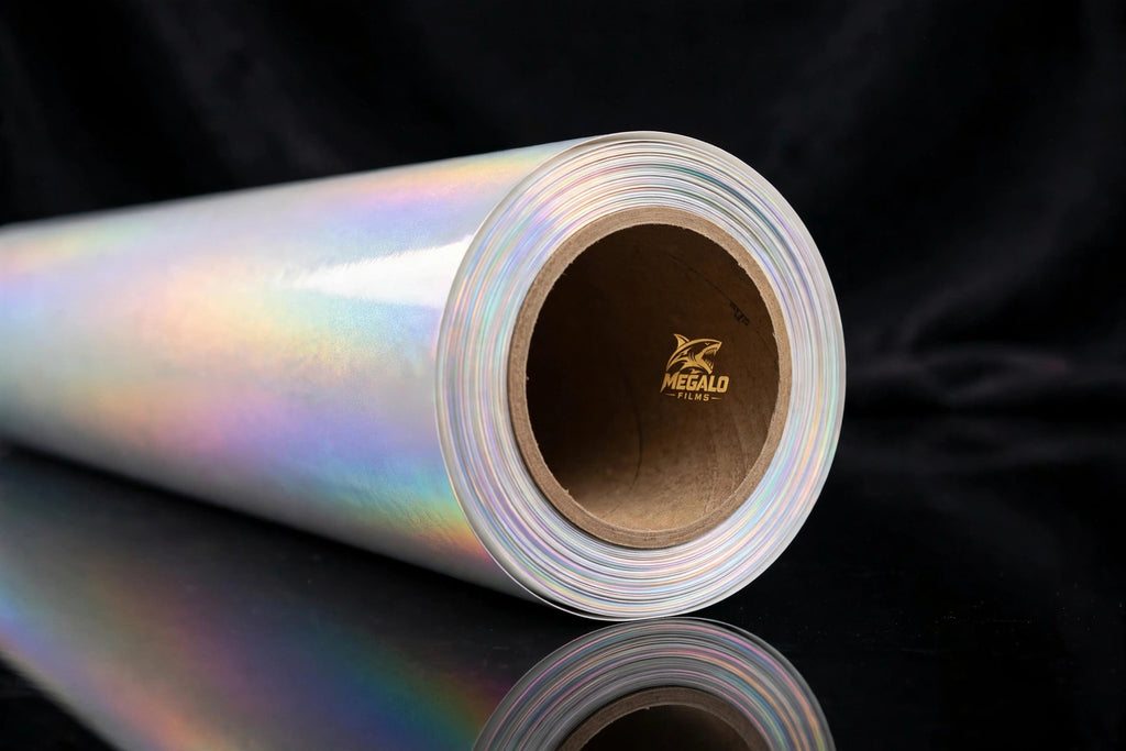 Super Gloss Iridescent Psychedelic White vinyl wrap film full roll by MEGALO FILMS