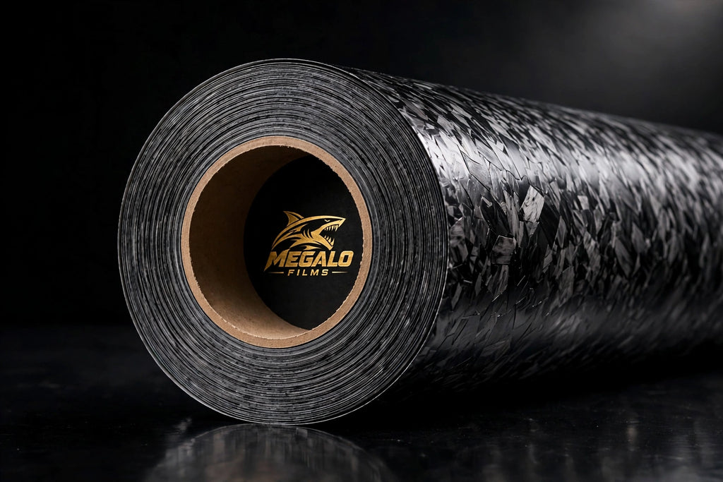 Black Forged Carbon Fiber vinyl wrap film full roll by MEGALO FILMS