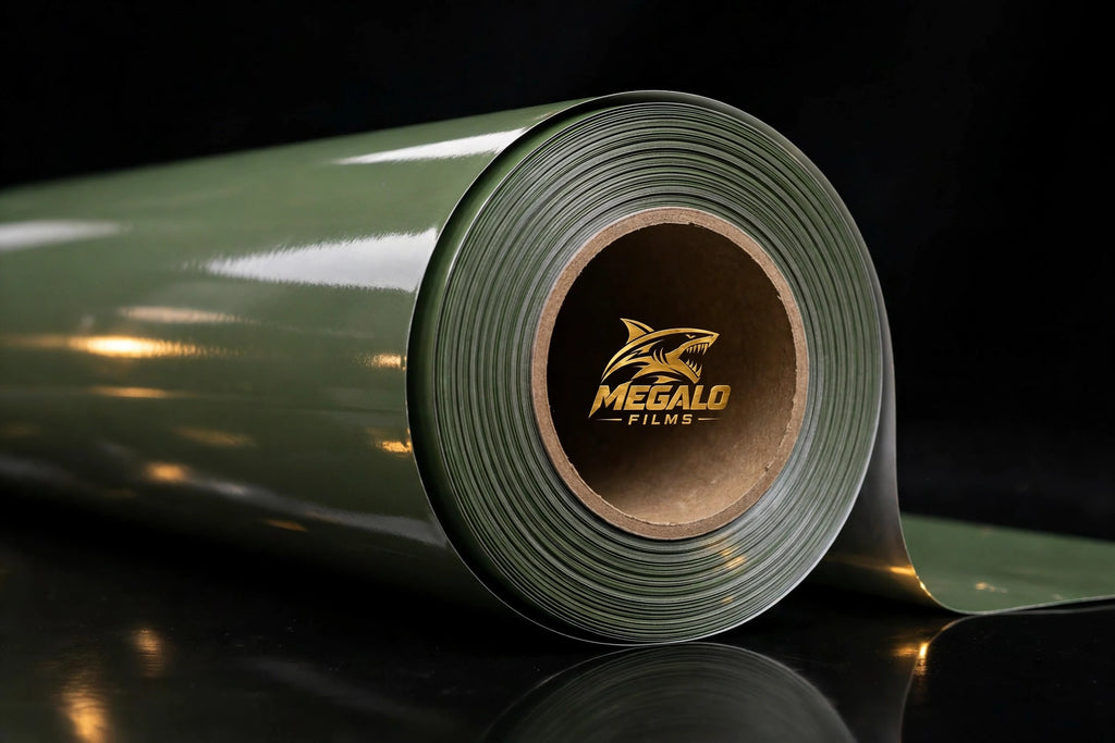 Super Gloss Army Green vinyl wrap film full roll by MEGALO FILMS