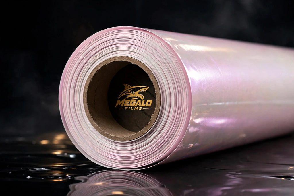 Super Gloss Pearl White Pink vinyl wrap film full roll by MEGALO FILMS