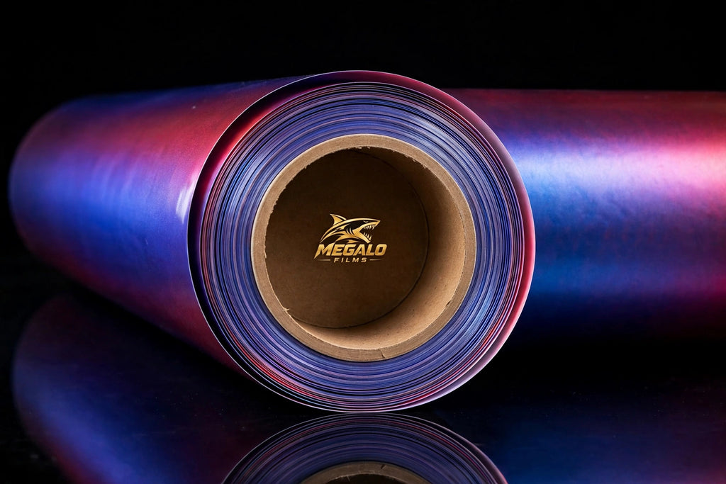 Super Gloss Pearl Blue Red vinyl wrap film full roll by MEGALO FILMS