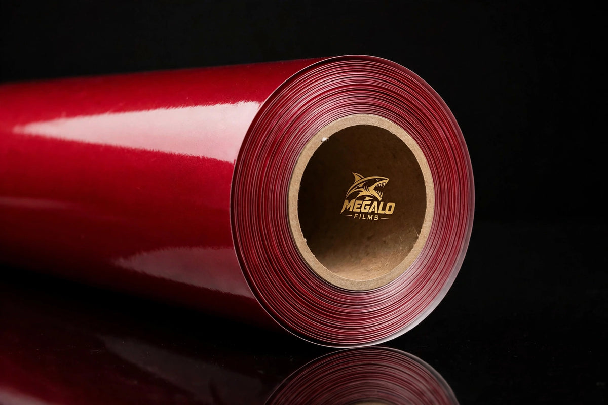 Super Gloss Carmine Red vinyl wrap film full roll by MEGALO FILMS