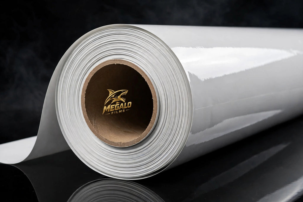 Super Gloss Pure White vinyl wrap film full roll by MEGALO FILMS
