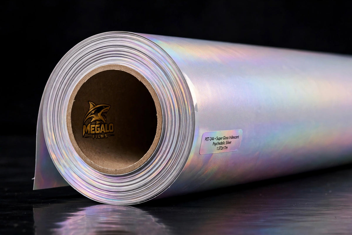 Super Gloss Iridescent Psychedelic Sliver vinyl wrap film full roll by MEGALO FILMS
