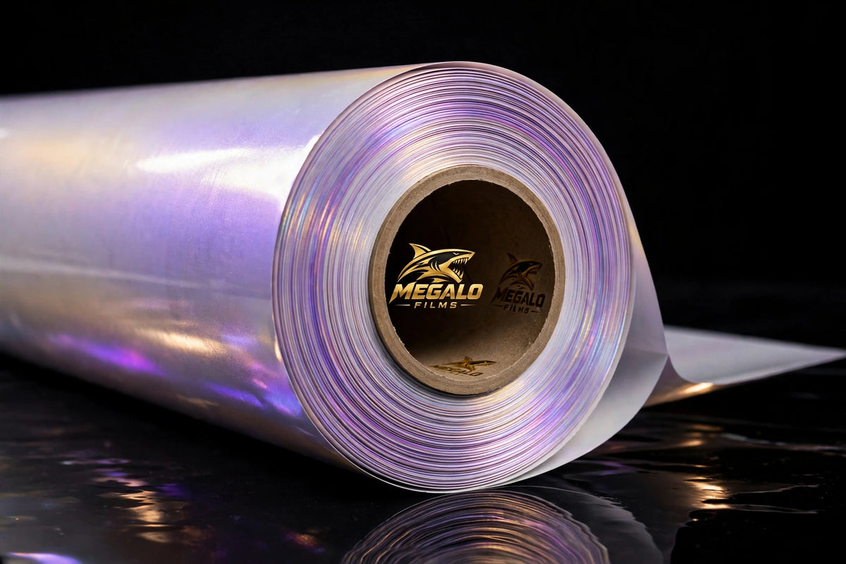 Super Gloss White Purplo vinyl wrap film full roll by MEGALO FILMS