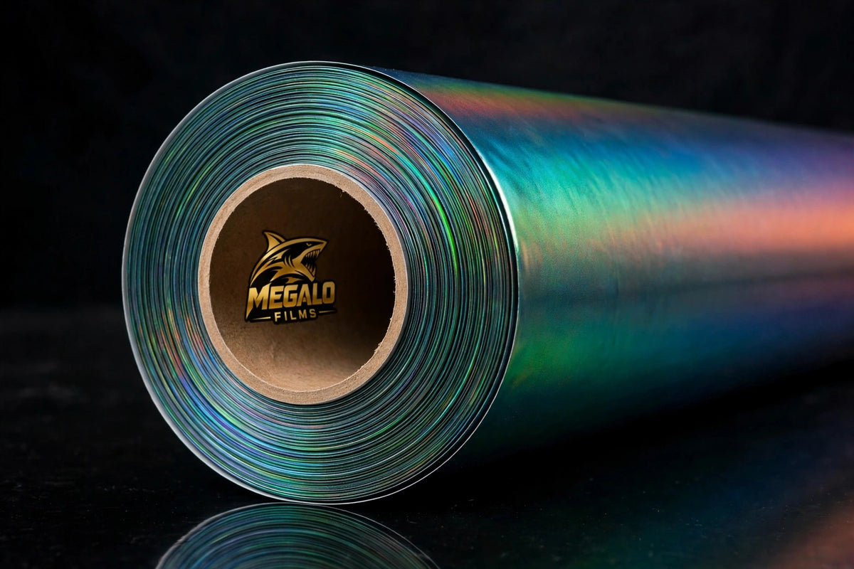 Super Gloss Coral Peacock Green vinyl wrap film full roll by MEGALO FILMS