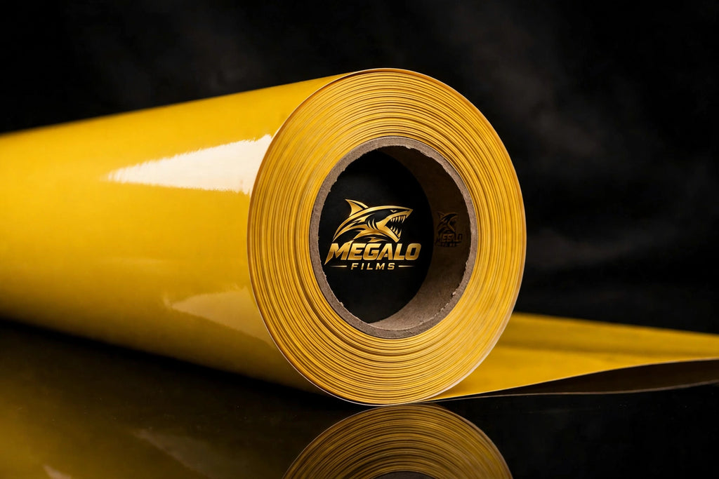 Super Gloss Sunflower Yellow vinyl wrap film full roll by MEGALO FILMS
