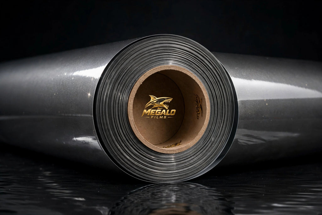 Super Gloss Tungsten Gray Metallic vinyl wrap film full roll by MEGALO FILMS