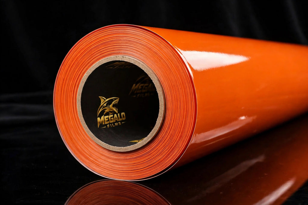 Super Gloss Hermes Orange vinyl wrap film full roll by MEGALO FILMS