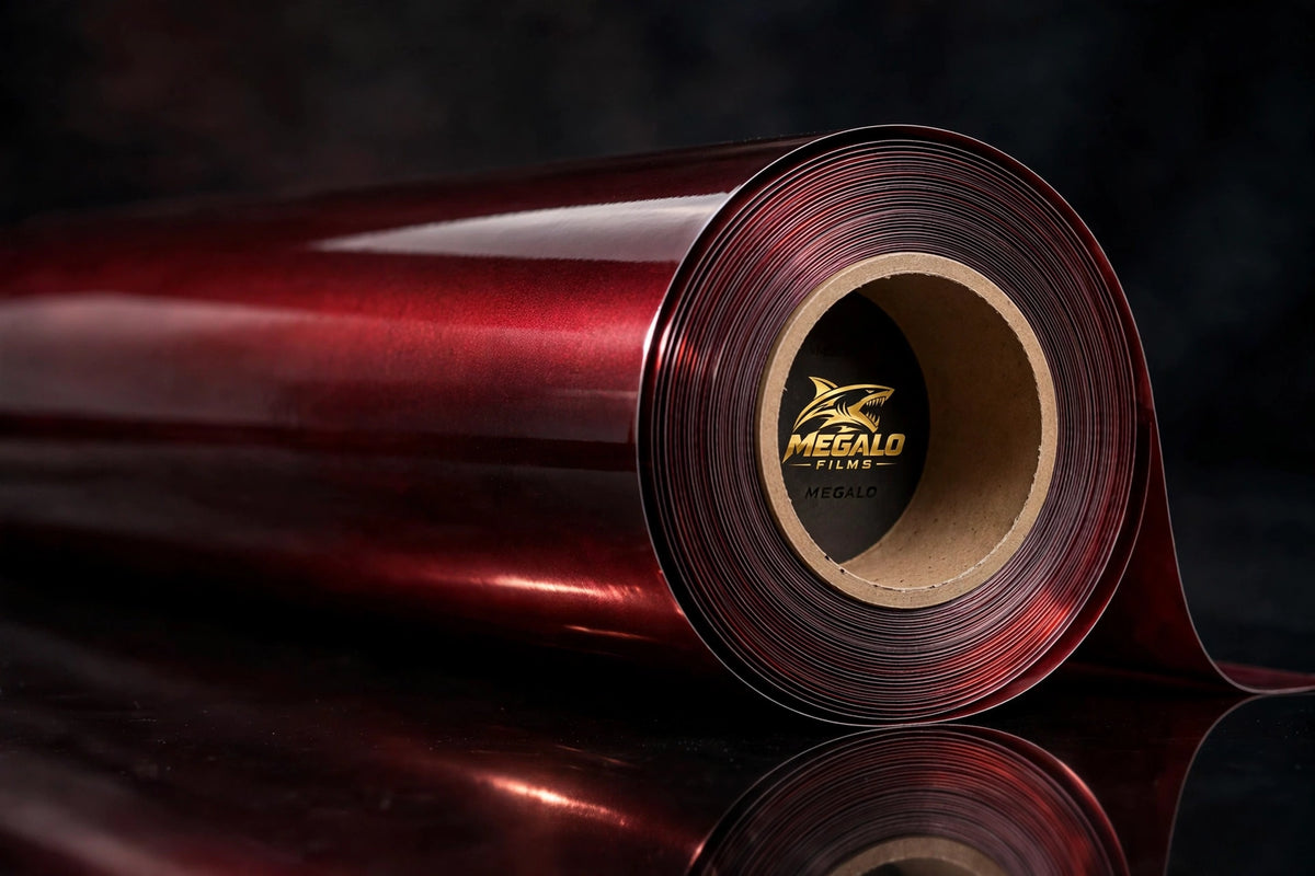 Super Gloss Pearl Black Red vinyl wrap film full roll by MEGALO FILMS