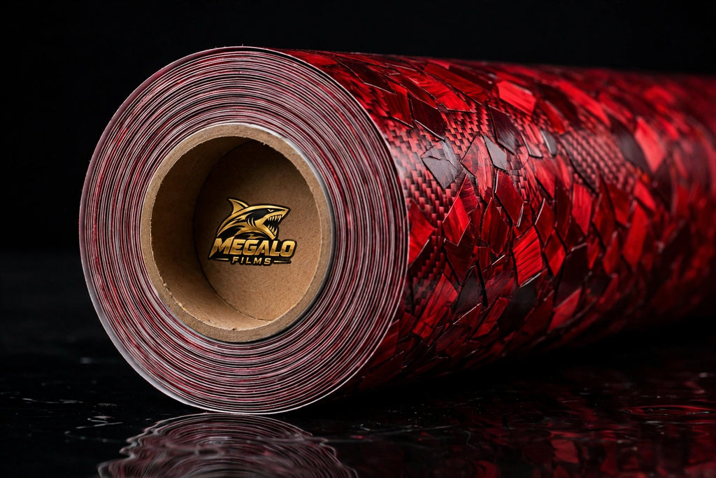 Red Forged Carbon Fiber vinyl wrap film full roll by MEGALO FILMS