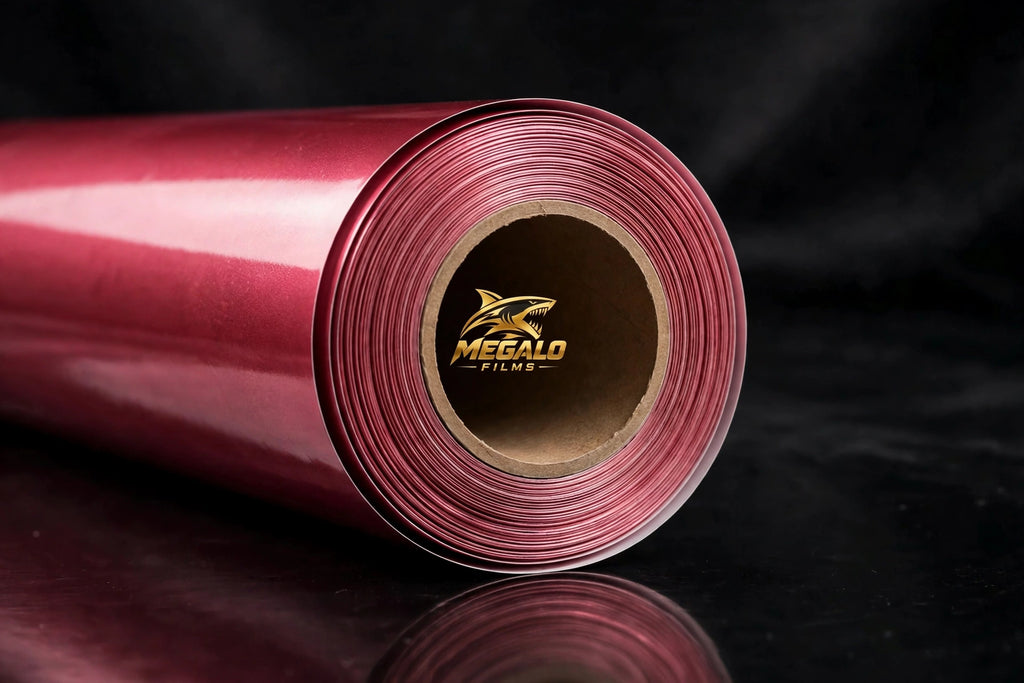 Super Gloss Morganite Red Metallic vinyl wrap film full roll by MEGALO FILMS