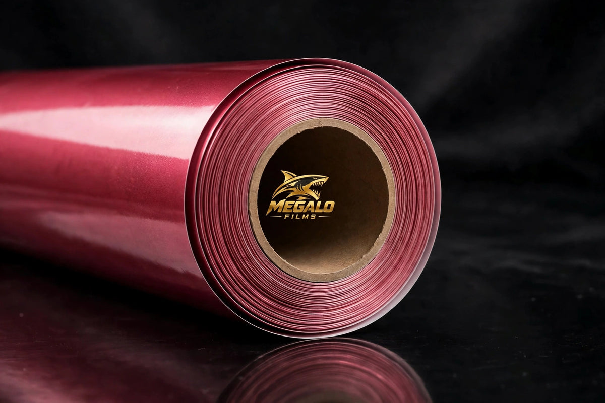 Super Gloss Morganite Red Metallic vinyl wrap film full roll by MEGALO FILMS