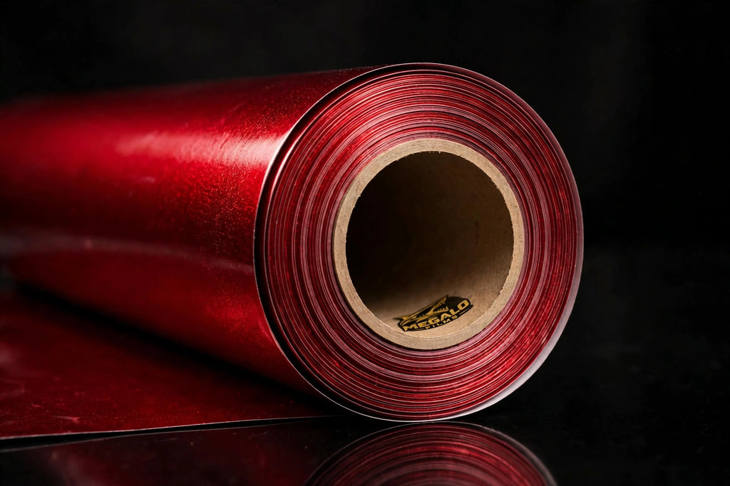 Super Gloss Flame Red Metallic vinyl wrap film full roll by MEGALO FILMS
