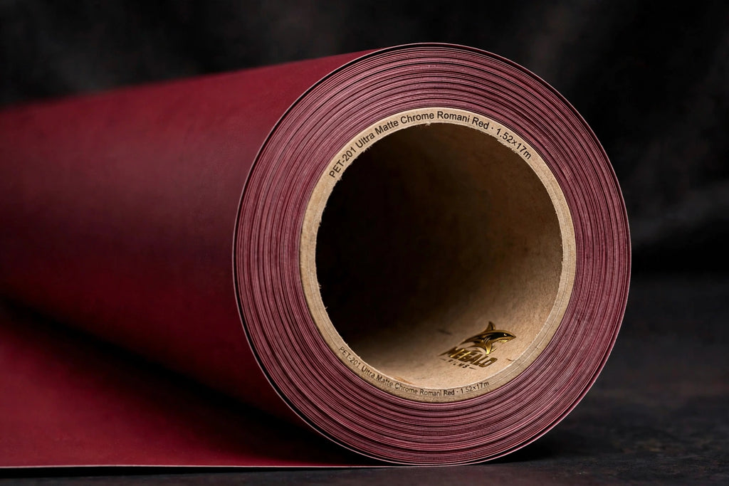 Ultra Matte Chrome Romani Red vinyl wrap film full roll by MEGALO FILMS