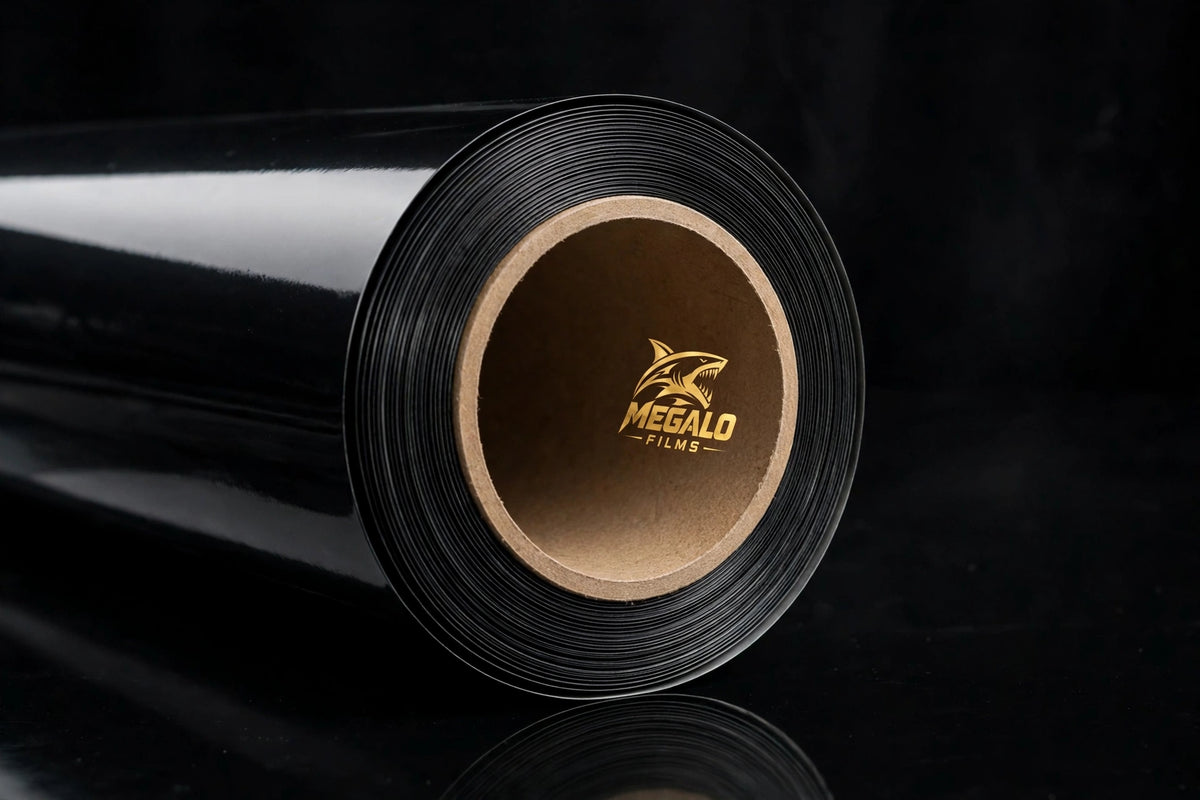 Super Gloss Pure Black vinyl wrap film full roll by MEGALO FILMS