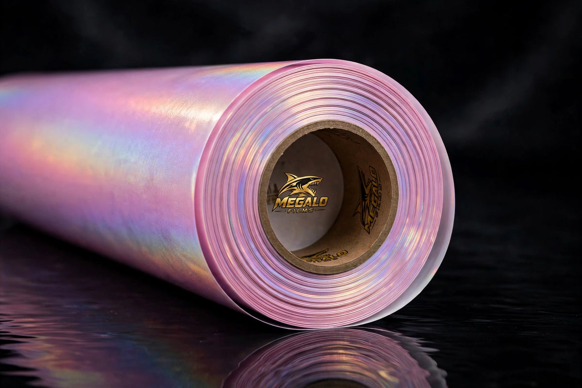 Super Gloss Iridescent Psychedelic Pink vinyl wrap film full roll by MEGALO FILMS