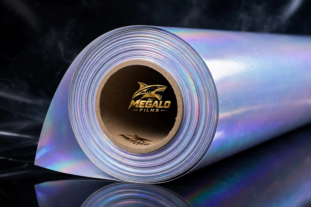 Super Gloss Iridescent Psychedelic Powder Blue vinyl wrap film full roll by MEGALO FILMS