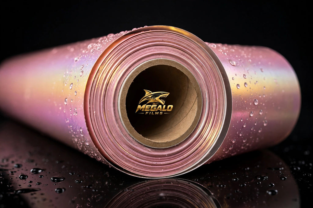 Super Gloss Pink Gold vinyl wrap film full roll by MEGALO FILMS
